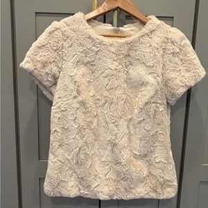 Anthropologie Cream Faux fur short sleeve top  XS